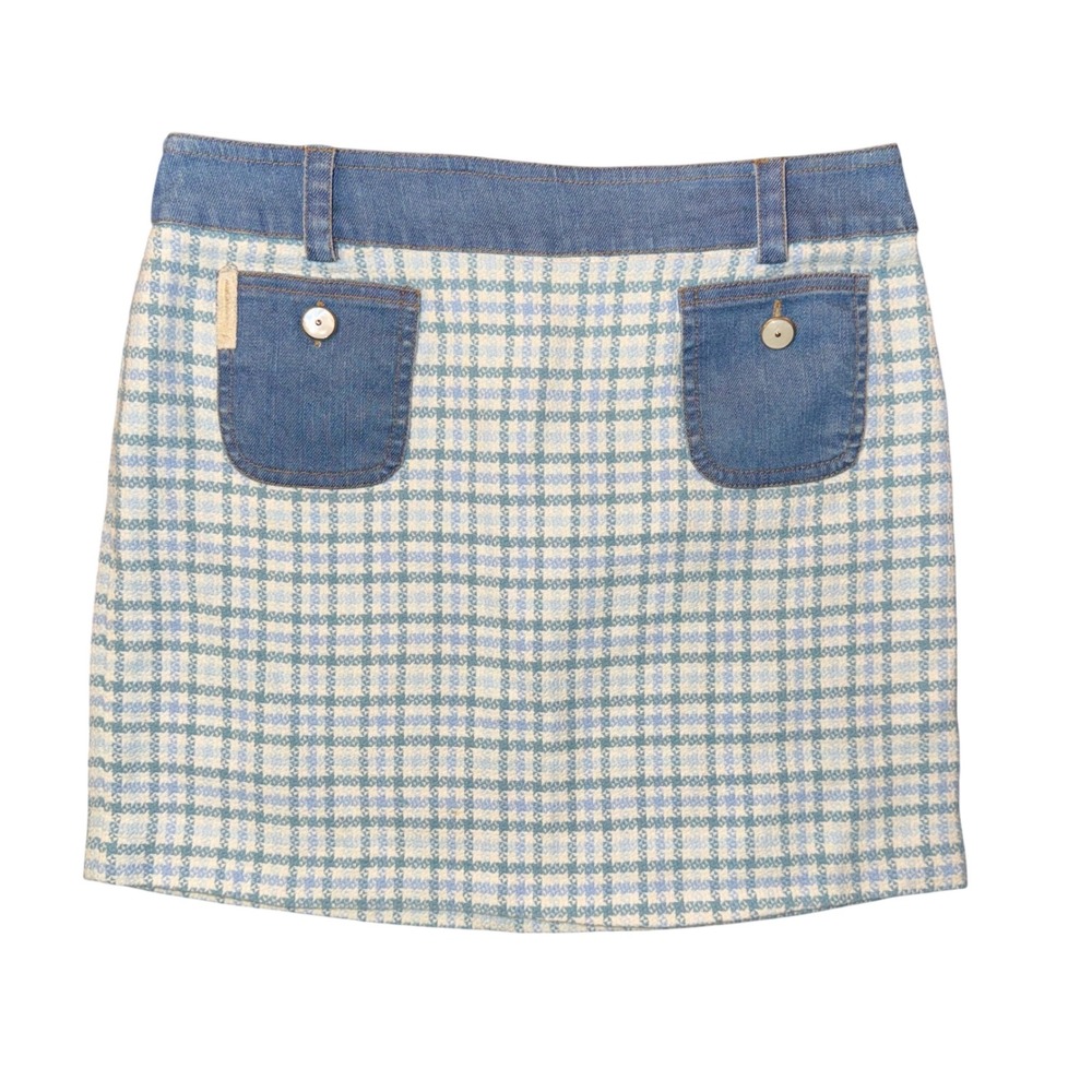 D&G Dolce & Gabbana Mini Skirt Womens 28 Blue White Tweed Denim Vintage Skirt